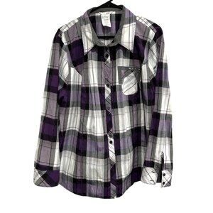 FER Womens Purple Plaid Long Sleeve Button-Up Shirt Size XL
